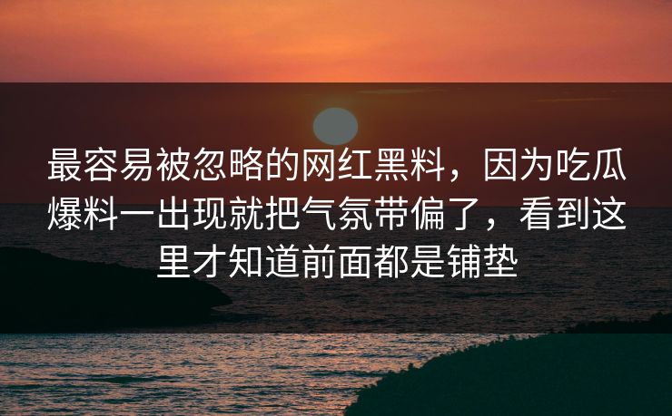最容易被忽略的网红黑料，因为吃瓜爆料一出现就把气氛带偏了，看到这里才知道前面都是铺垫