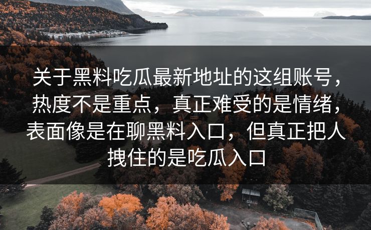 关于黑料吃瓜最新地址的这组账号，热度不是重点，真正难受的是情绪，表面像是在聊黑料入口，但真正把人拽住的是吃瓜入口