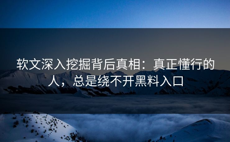 软文深入挖掘背后真相：真正懂行的人，总是绕不开黑料入口