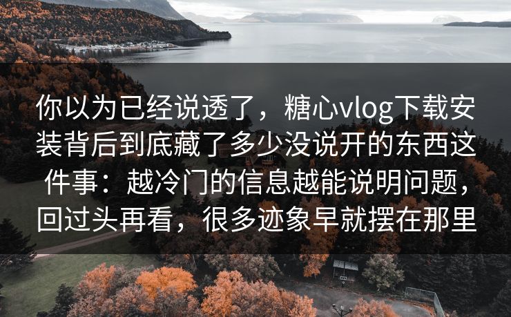 你以为已经说透了，糖心vlog下载安装背后到底藏了多少没说开的东西这件事：越冷门的信息越能说明问题，回过头再看，很多迹象早就摆在那里